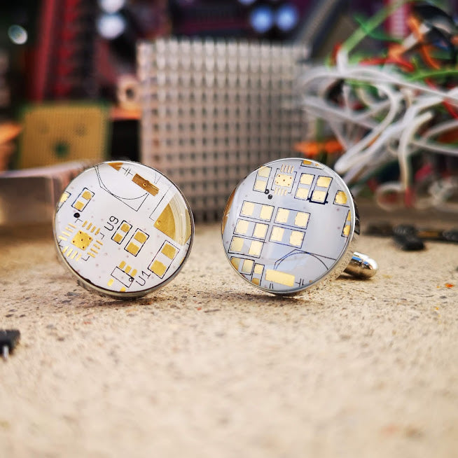 Rare White and Gold Circuit Board Cufflinks - TechWears Ltd