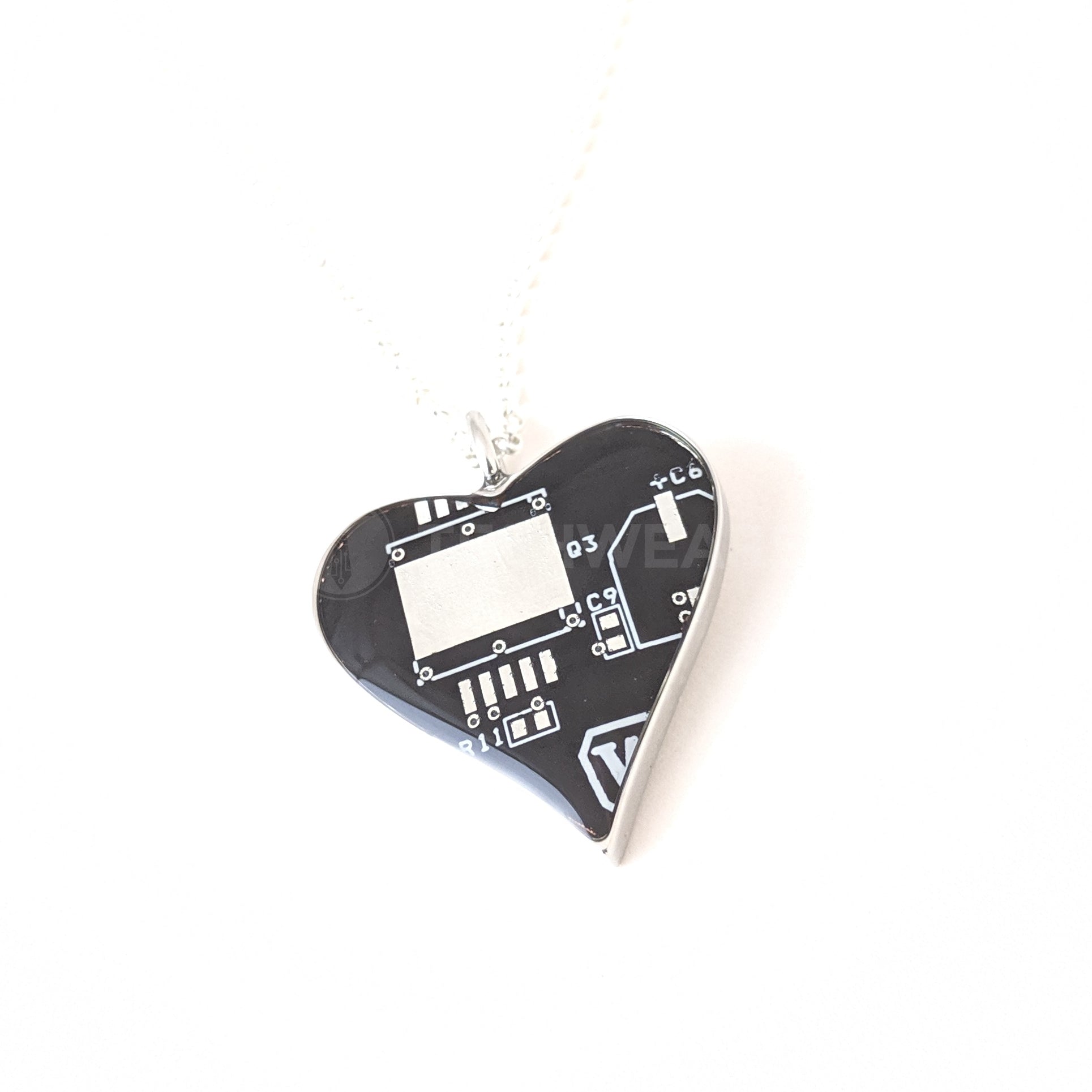 Circuit Board Heart Pendant with Silver Chain | 100