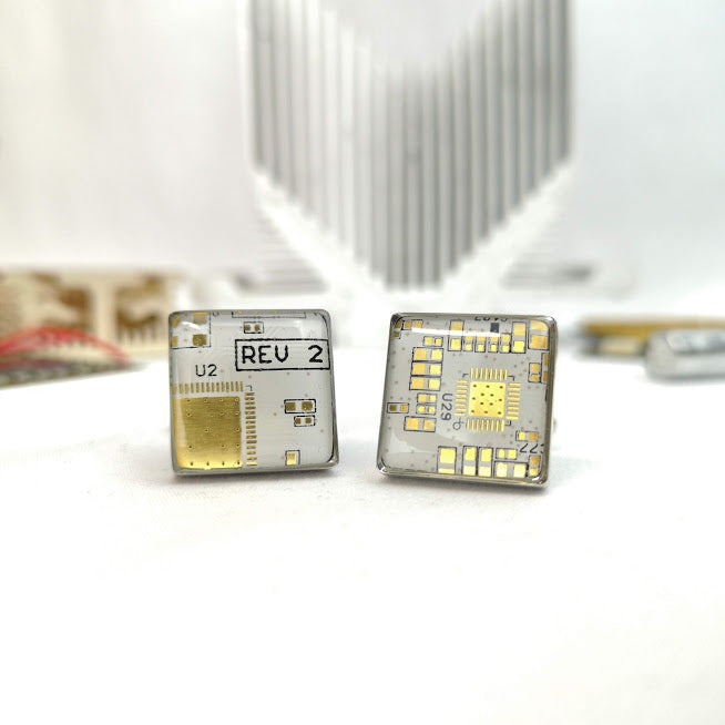 Rare White and Gold Circuit Board Cufflinks - TechWears Ltd