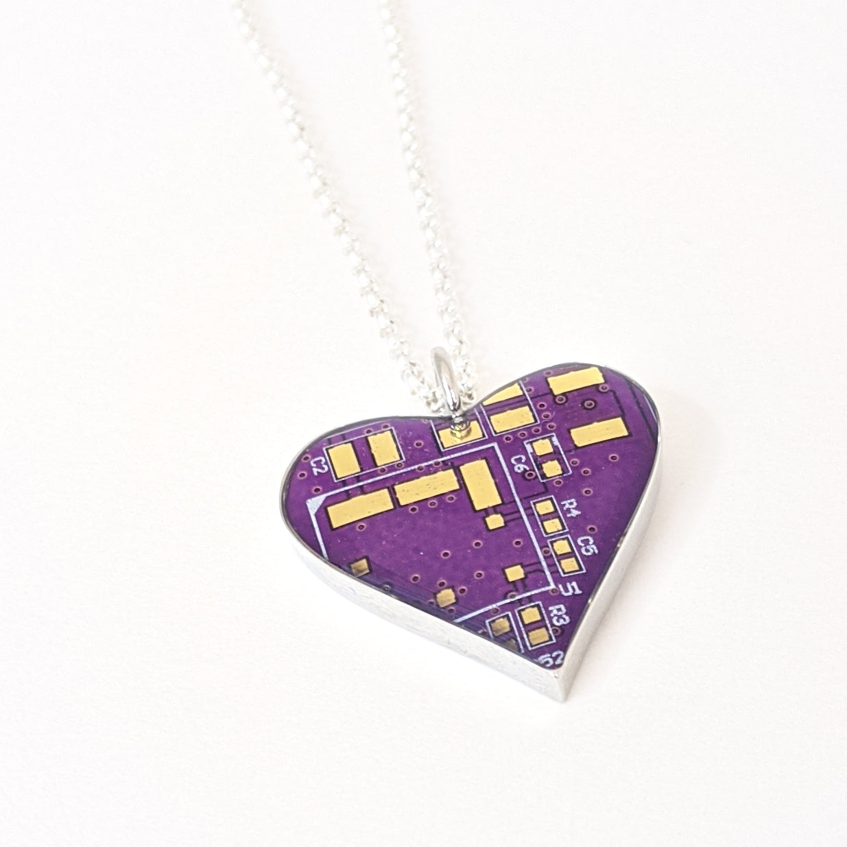 Circuit Board Heart Pendant with Silver Chain | 100 Circuit Board Heart Pendant with Silver Chain | 100