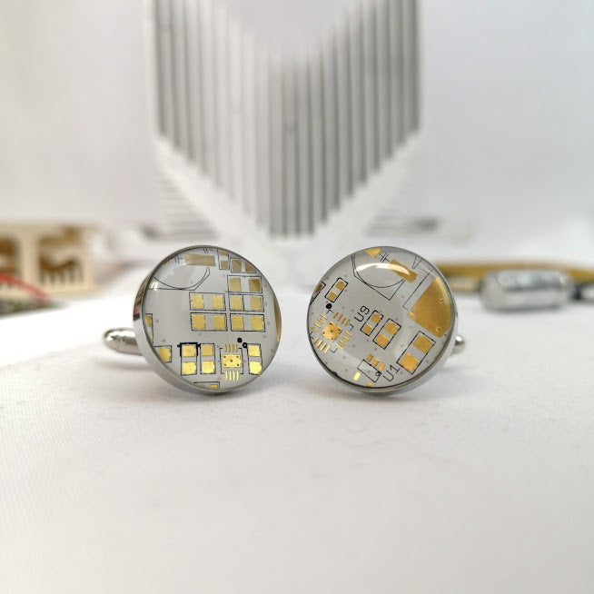 Rare White and Gold Circuit Board Cufflinks - TechWears Ltd