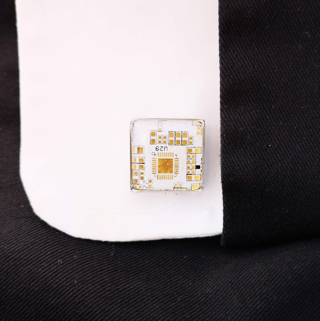 Rare White and Gold Circuit Board Cufflinks - TechWears Ltd